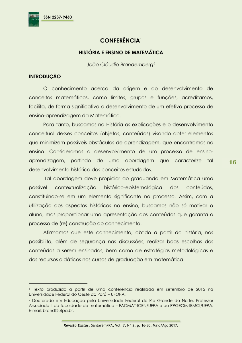 História e Matemática em sala de aula: Contextos,textos e