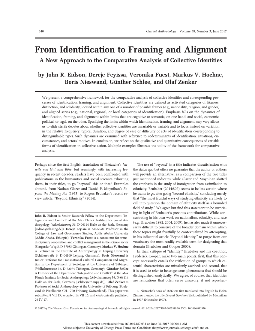 pdf from identification to framing and alignment a new approach to the comparative analysis of collective identities