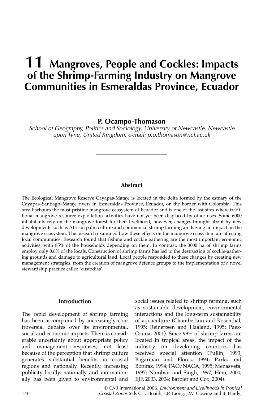 PDF) Mangroves, People and Cockles: Impacts of the Shrimp-Farming Industry  on Mangrove Communities in Esmeraldas Province, Ecuador