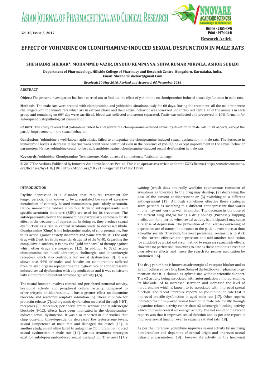 PDF Effect of yohimbine on clomipramine induced sexual