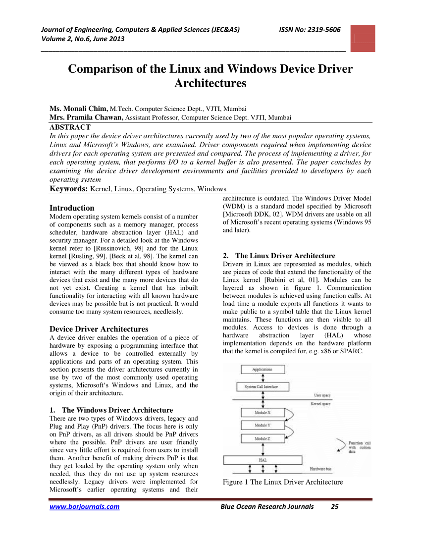PDF) Comparison of the Linux and Windows Device Driver Architectures