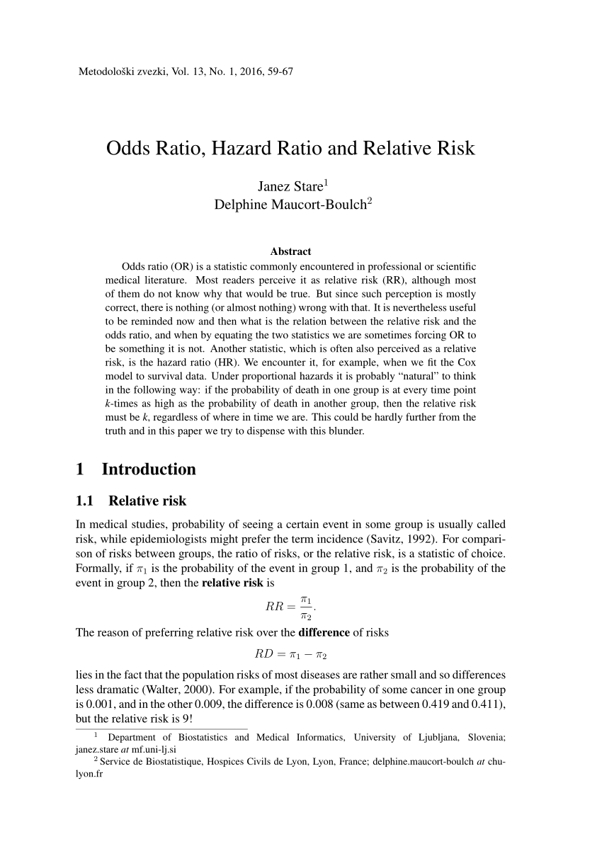 Pdf Odds Ratio Hazard Ratio And Relative Risk