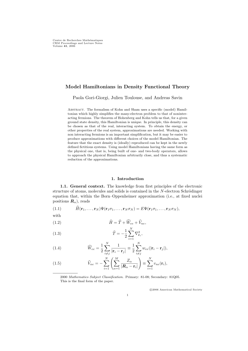 Pdf Model Hamiltonians In Density Functional Theory