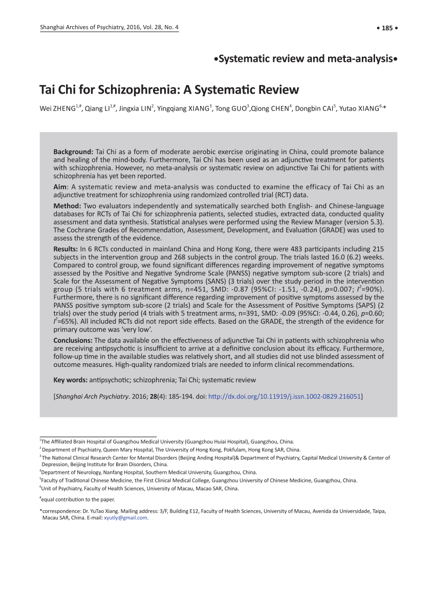 PDF) Tai Chi for Schizophrenia: A Systematic Review