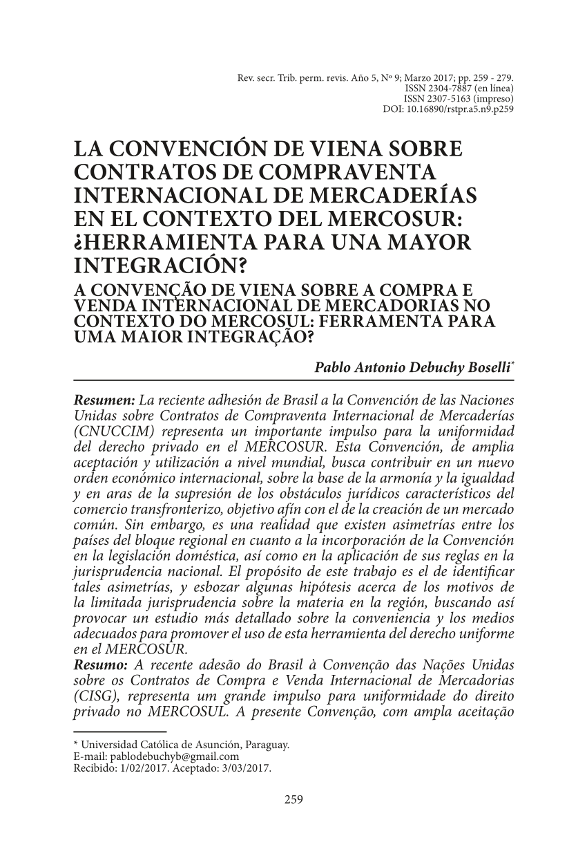 Pdf La Convención De Viena Sobre Contratos De Compraventa Internacional De Mercaderías En El 5532