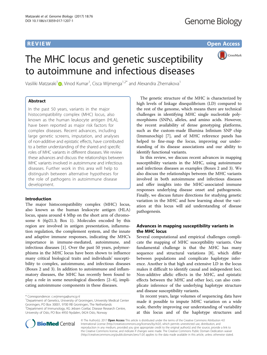 PDF) The MHC locus and genetic susceptibility to autoimmune and 