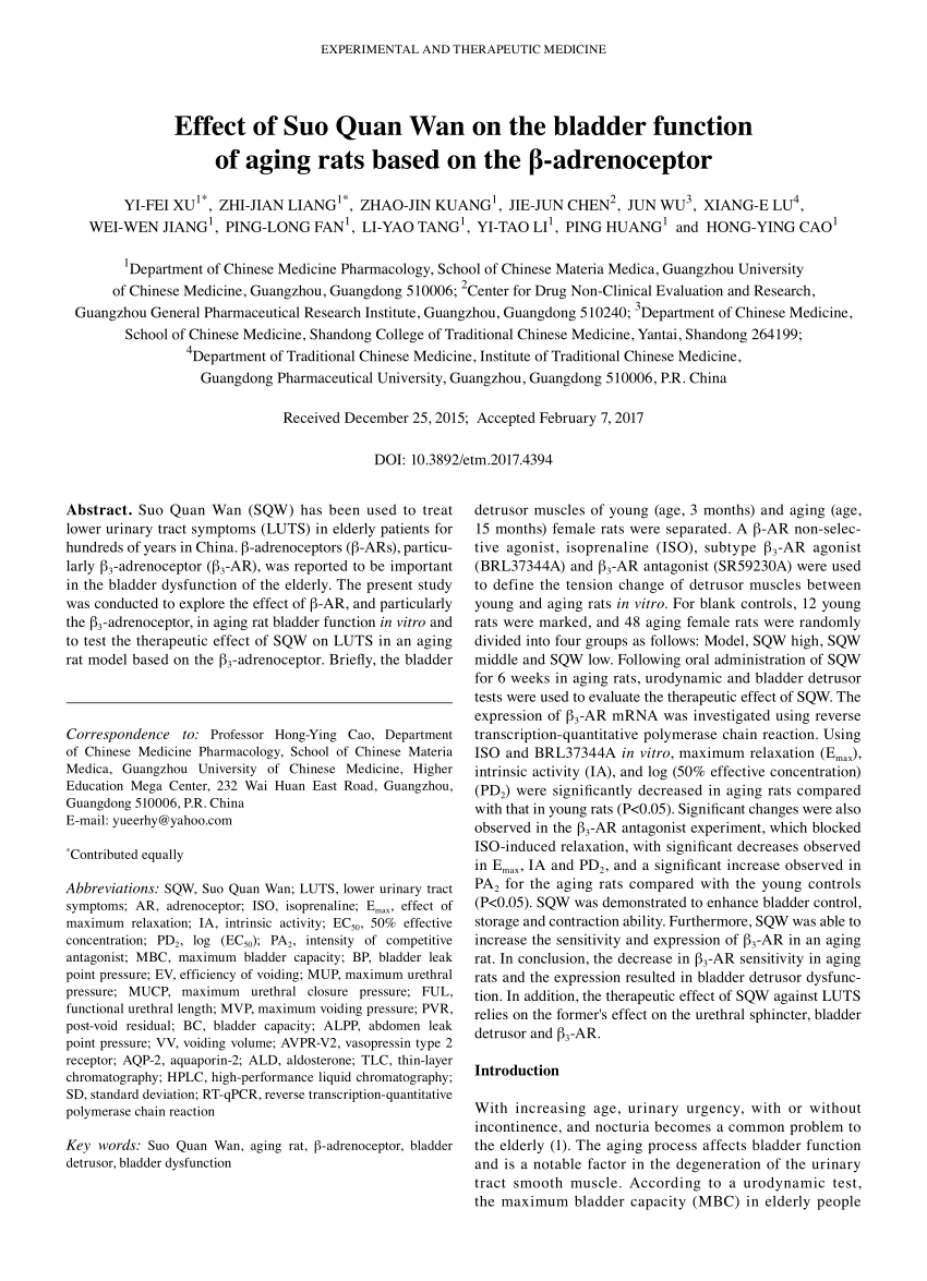 (PDF) Effect of Suo Quan Wan on the bladder function of aging rats