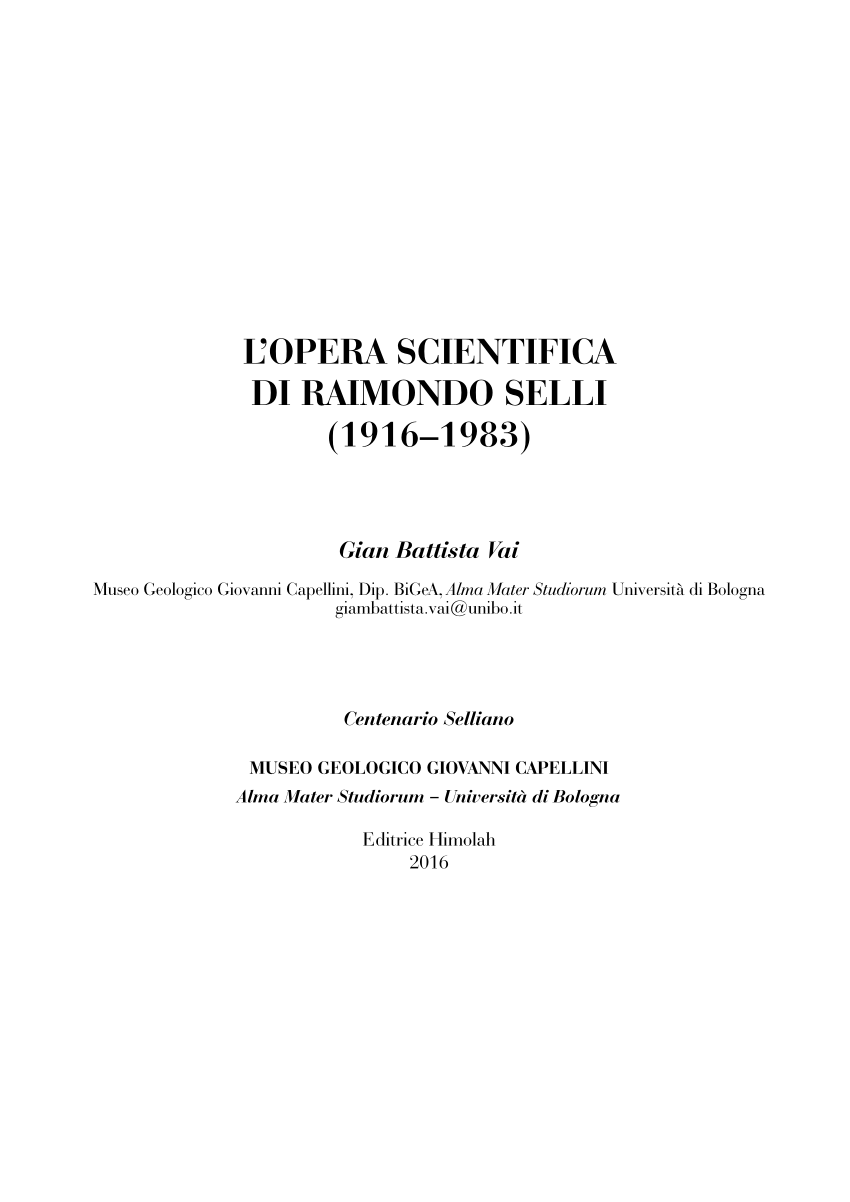 PDF) L'opera scientifica di Raimondo Selli (1916-1983)