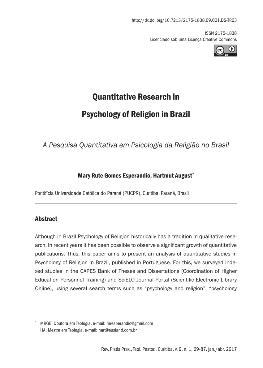 Pdf Quantitative Research In Psychology Of Religion In Brazil