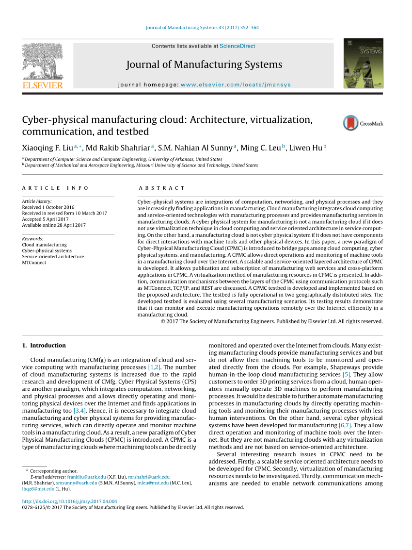 (PDF) Cyber-physical manufacturing cloud: Architecture, virtualization Sns-Brigh10