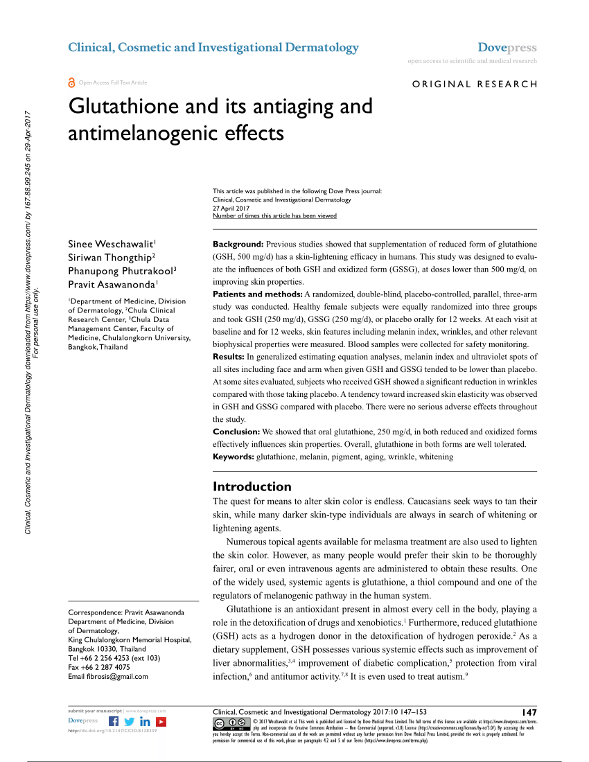 PDF Glutathione and its antiaging and antimelanogenic effects