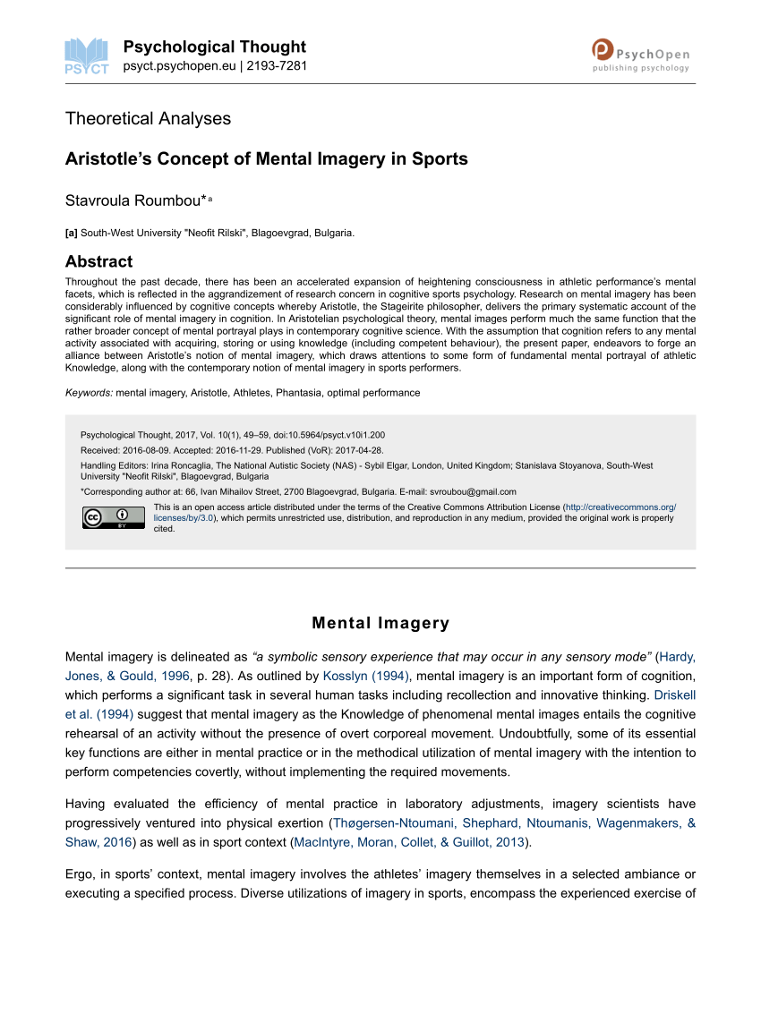 Pdf Aristotle S Concept Of Mental Imagery In Sports