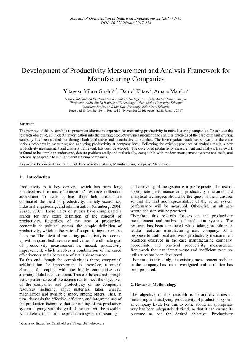 PDF) Development of Productivity Measurement and Analysis