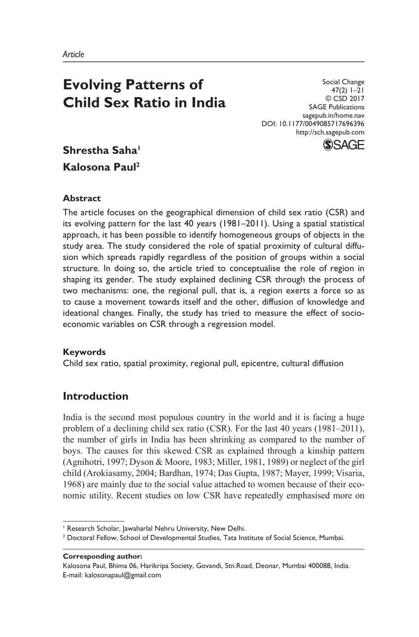 PDF) Evolving Patterns of Child Sex Ratio in India