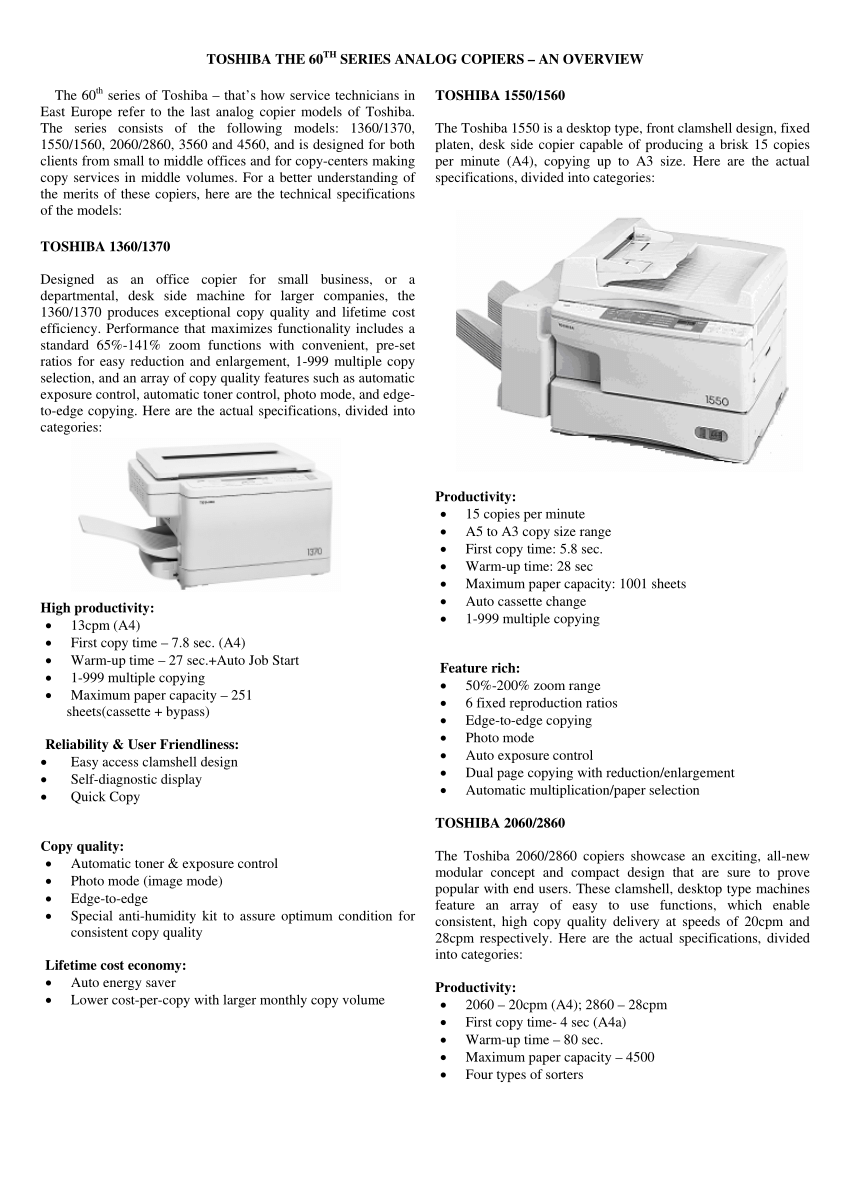 PDF) The 60th series analog copiers – an overview
