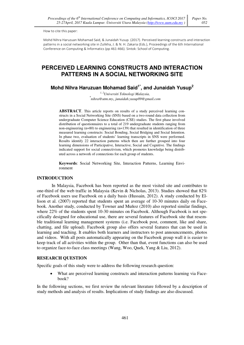 PDF) PERCEIVED LEARNING CONSTRUCTS AND INTERACTION PATTERNS IN A ...