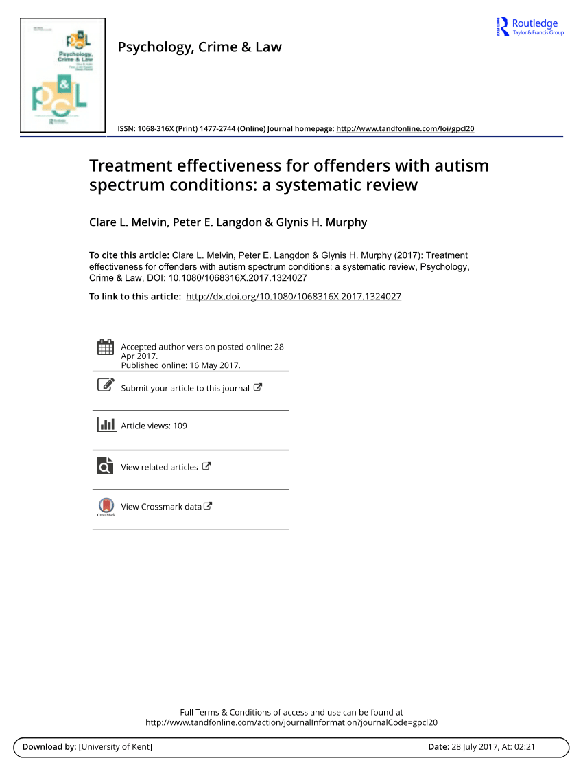 Pdf Treatment Effectiveness For Offenders With Autism Spectrum Conditions A Systematic Review 2240