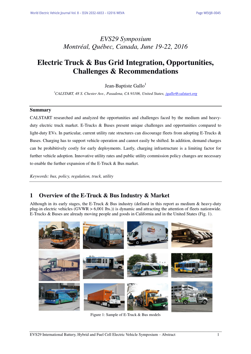 (PDF) Electric Truck & Bus Grid Integration, Opportunities, Challenges