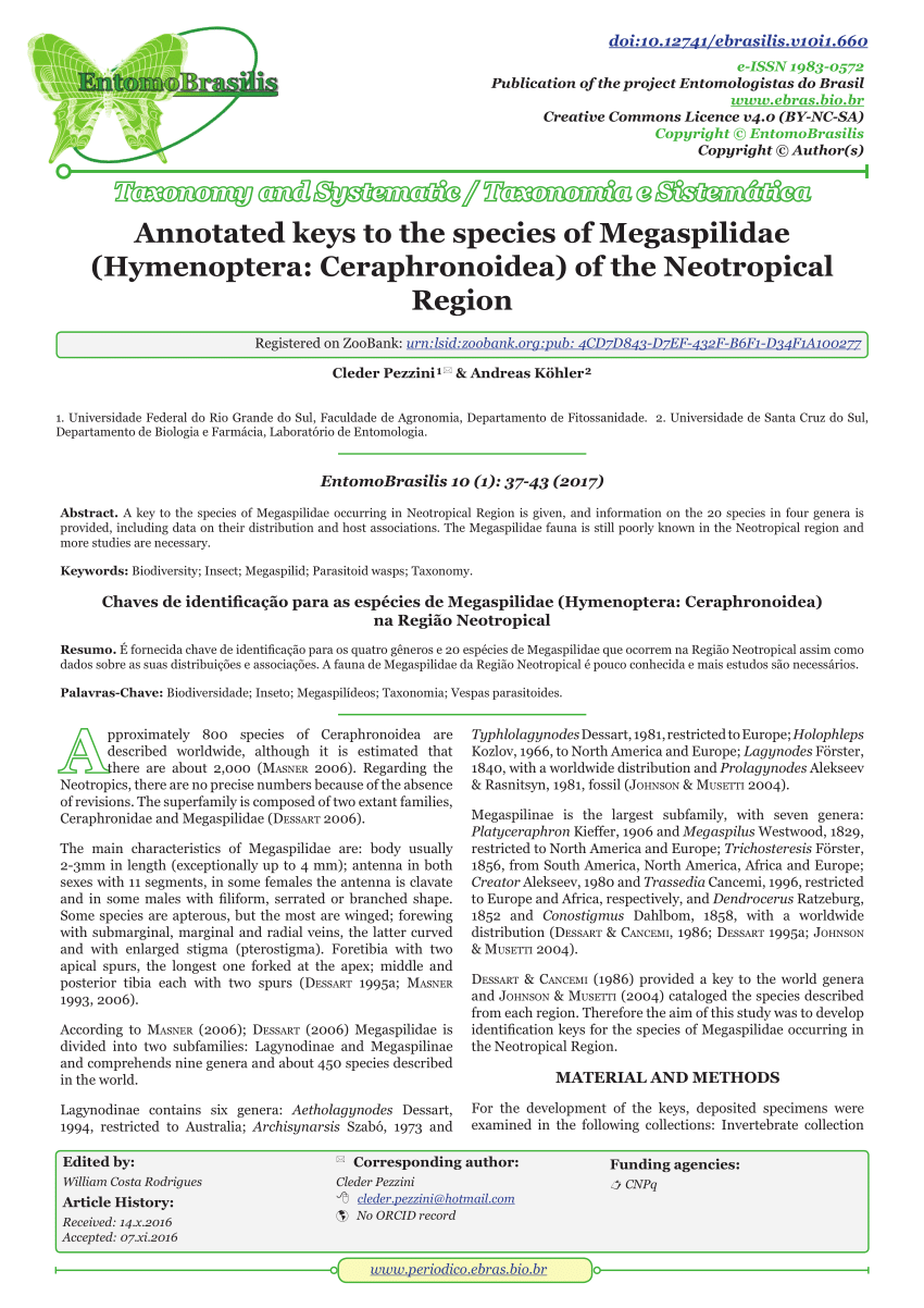 Pdf Annotated Keys To The Species Of Megaspilidae Hymenoptera Ceraphronoidea Of The Neotropical Region