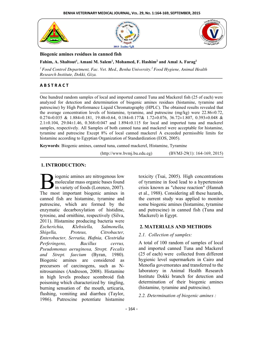 Pdf Biogenic Amines Residues In Canned Fish