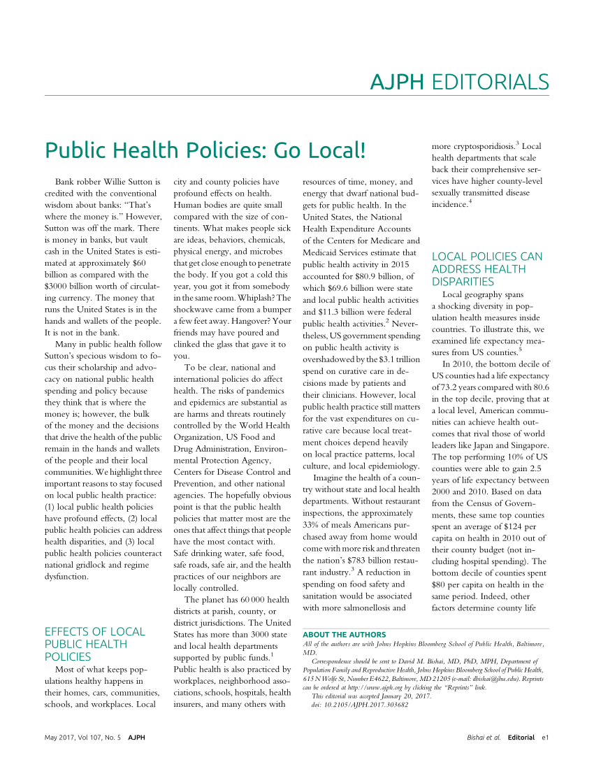 (PDF) Public Health Policies: Go Local!