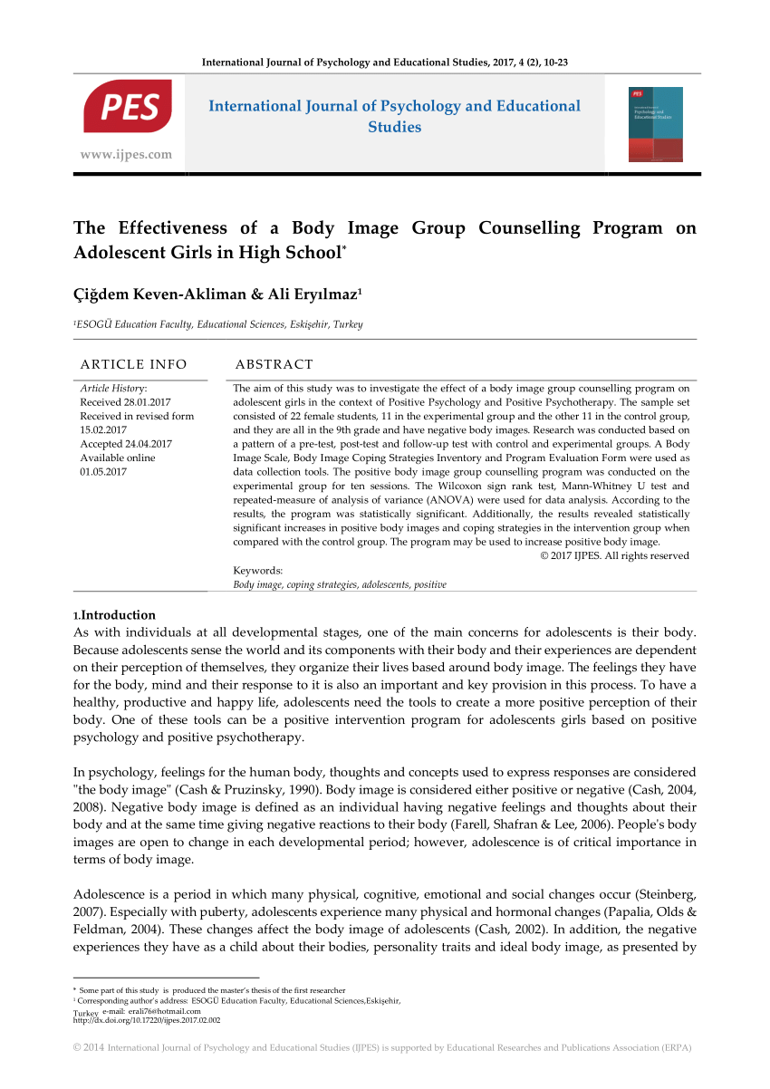 Pdf The Effectiveness Of A Body Image Group Counselling Program On Adolescent Girls In High School
