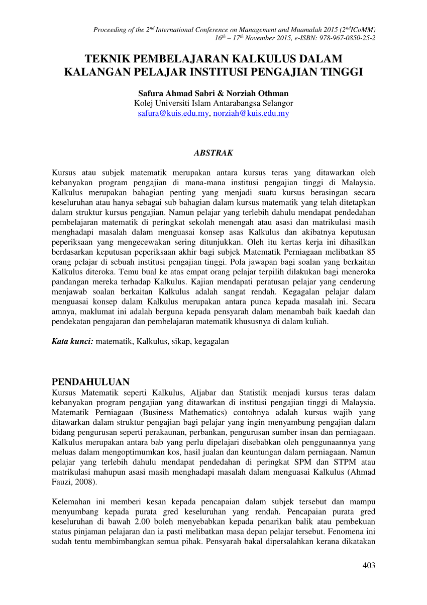 (PDF) TEKNIK PEMBELAJARAN KALKULUS DALAM KALANGAN PELAJAR ...