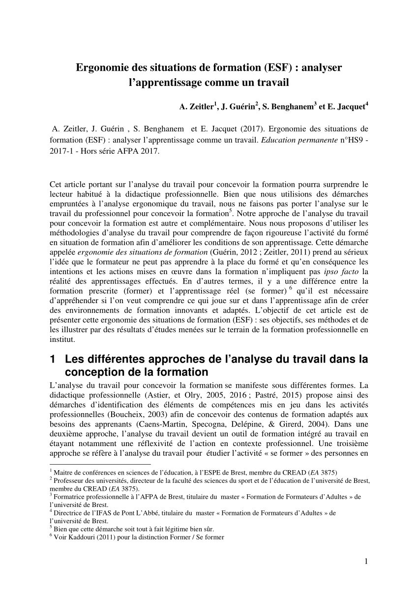 Pdf Ergonomie Des Situations De Formation Analyser L Apprentissage Comme Un Travail