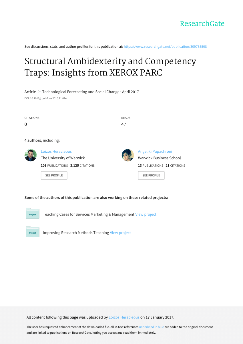 Pdf Structural Ambidexterity And Competency Traps Insights From Xerox Parc