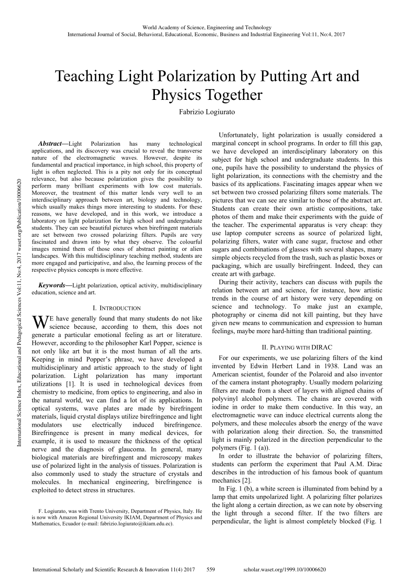 Pdf Teaching Light Polarization By Putting Art And Physics - 