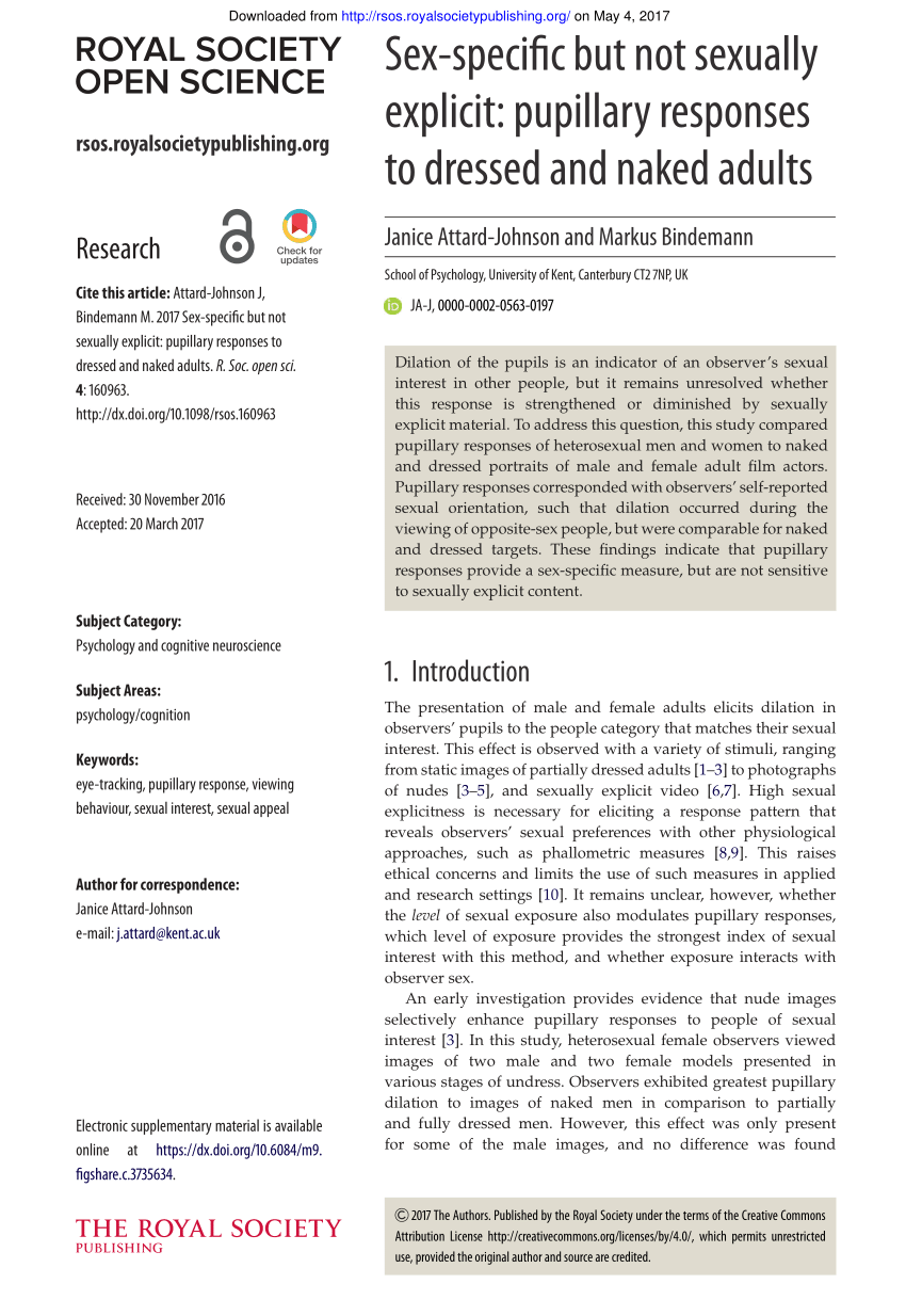 PDF) Sex-specific but not sexually explicit: Pupillary responses to dressed  and naked adults