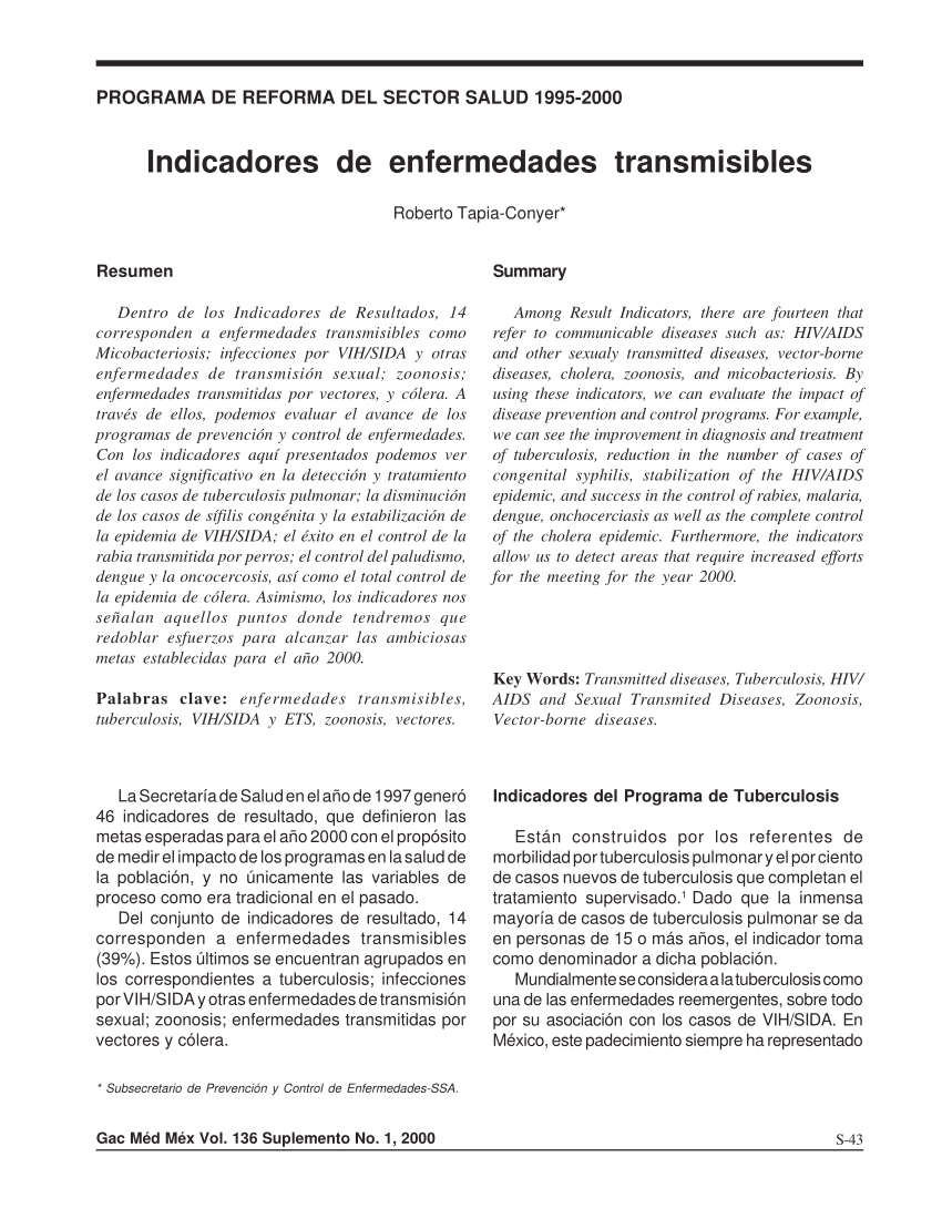 Pdf Indicadores De Enfermedades Transmisibles