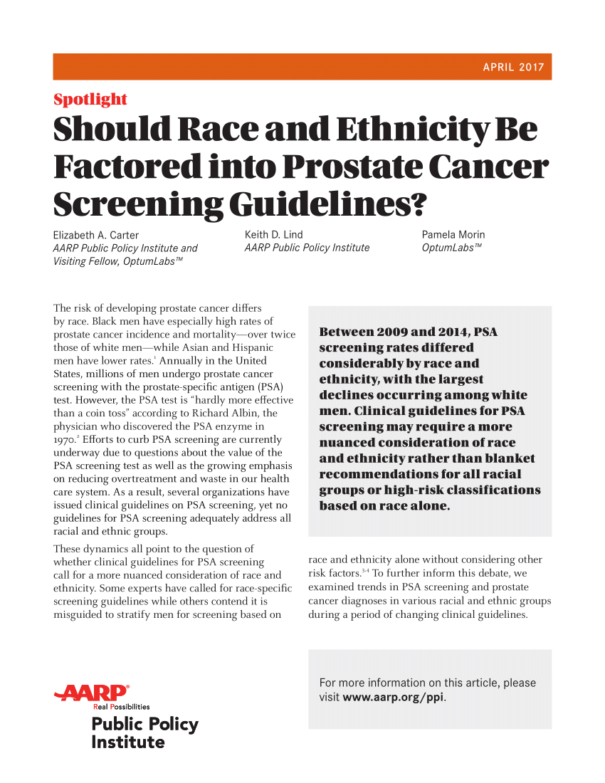 Pdf Should Race And Ethnicity Be Factored Into Prostate Cancer Screening Guidelines 2247