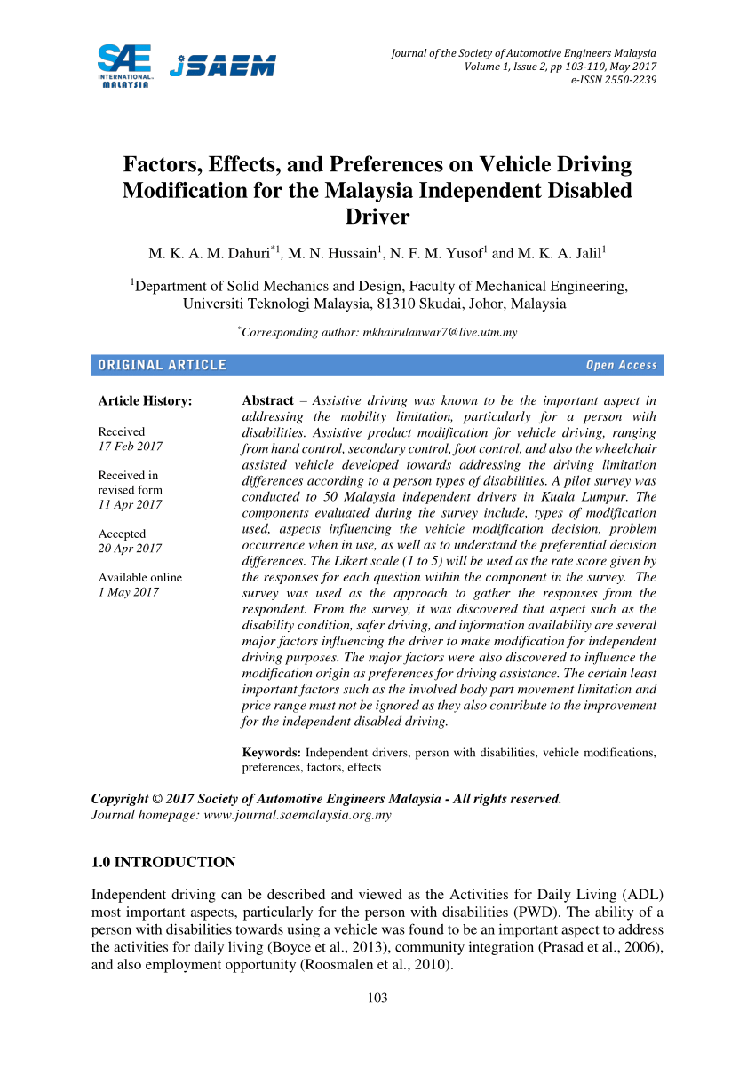 (PDF) Factors, Effects, and Preferences on Vehicle Driving Modification