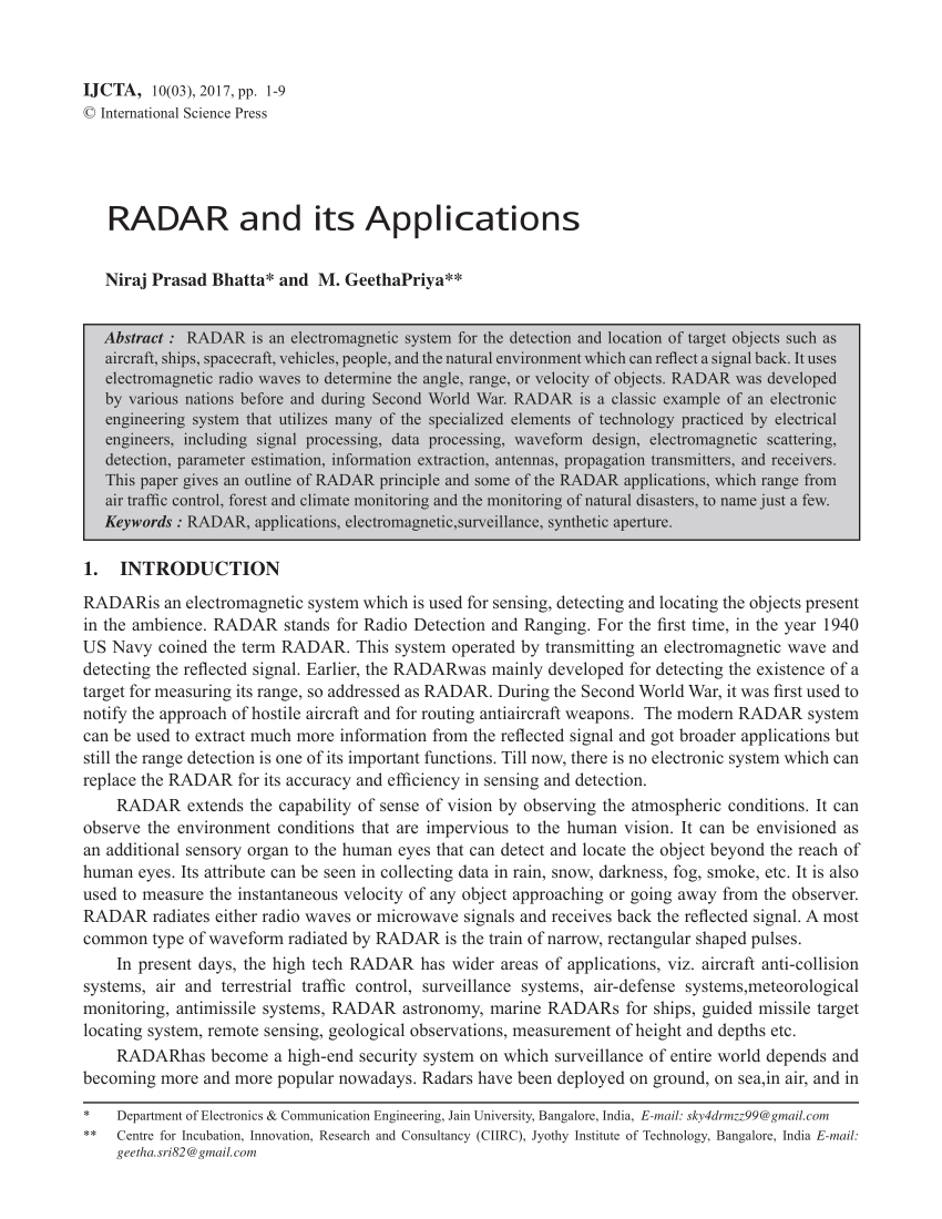 (PDF) RADAR and its applications