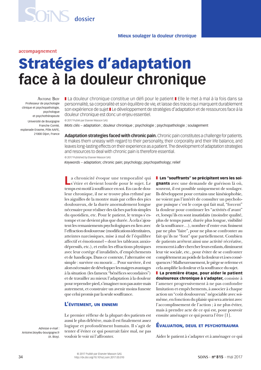 Pdf Strategies D Adaptation Face A La Douleur Chronique