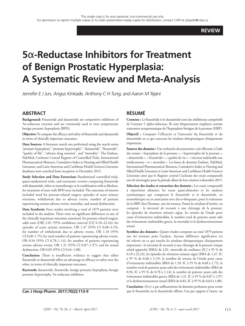 Pdf 5α Reductase Inhibitors For Treatment Of Benign Prostatic Hyperplasia A Systematic Review
