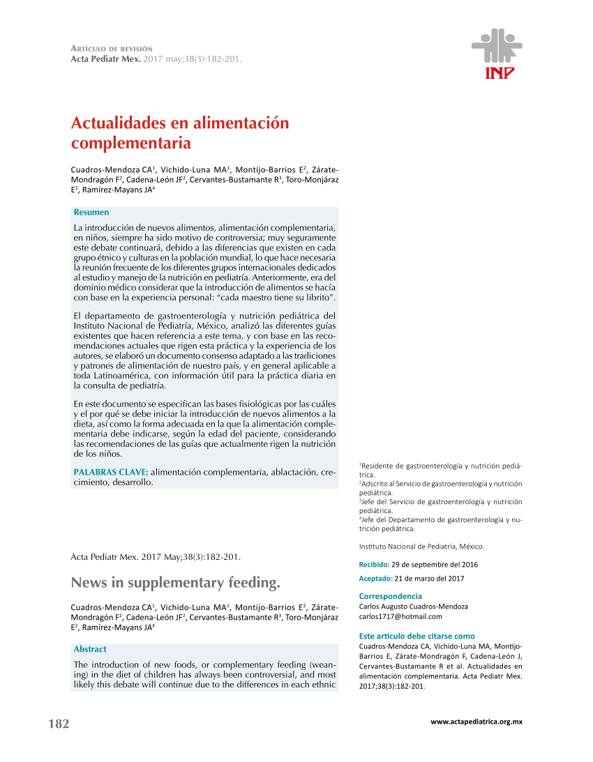 (PDF) Actualidades en alimentación complementaria