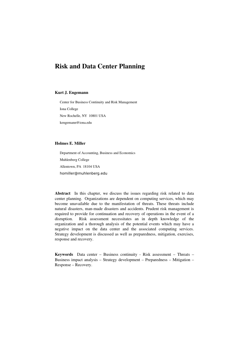 Pdf Risk And Data Center Planning