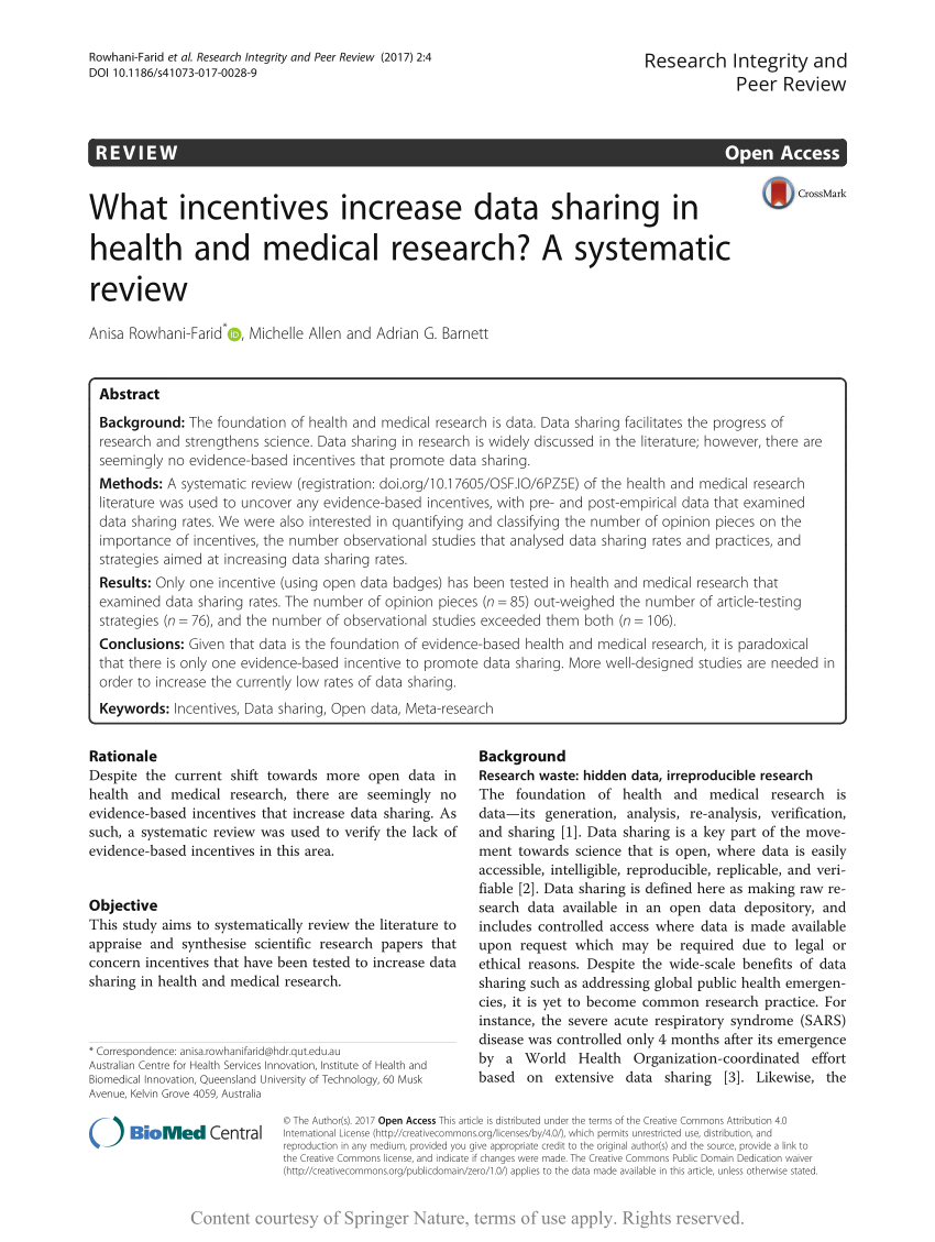 Pdf What Incentives Increase Data Sharing In Health And Medical Research A Systematic Review