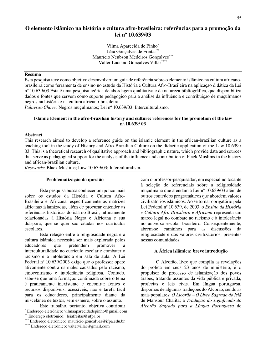 PDF) O elemento islâmico na história e cultura afro-brasileira: referências  para a promoção da lei nº 10.639/03