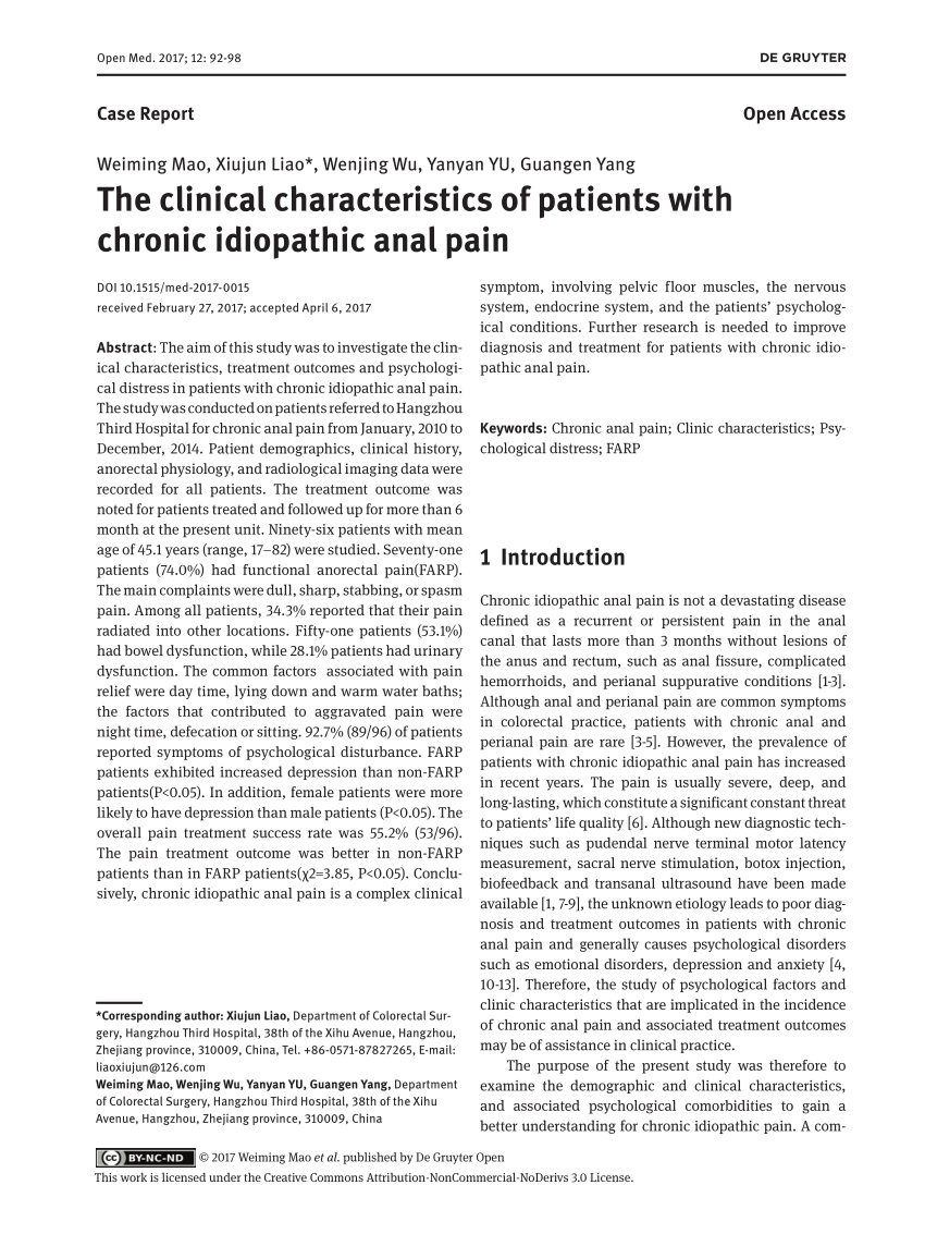 (PDF) The Clinical Characteristics of Patients with Chronic Idiopathic Anal  Pain