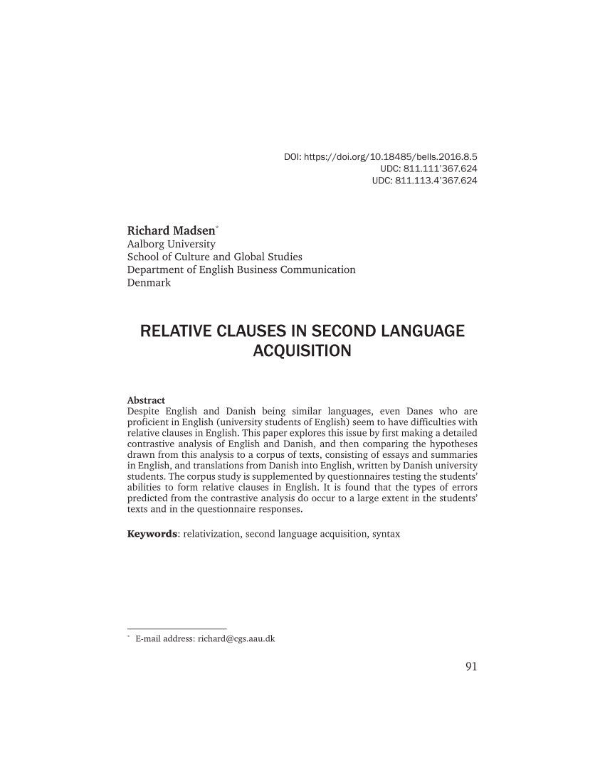 PDF Relative Clauses in Second Language Acquisition