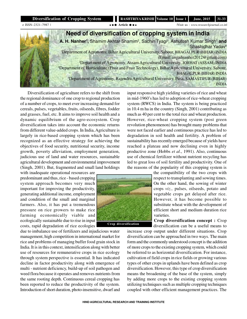 (PDF) Need of diversification of cropping system in India