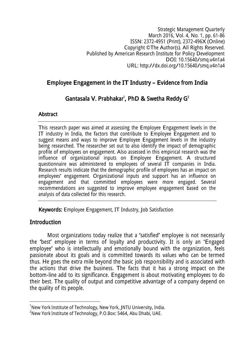 research papers on employee engagement in india