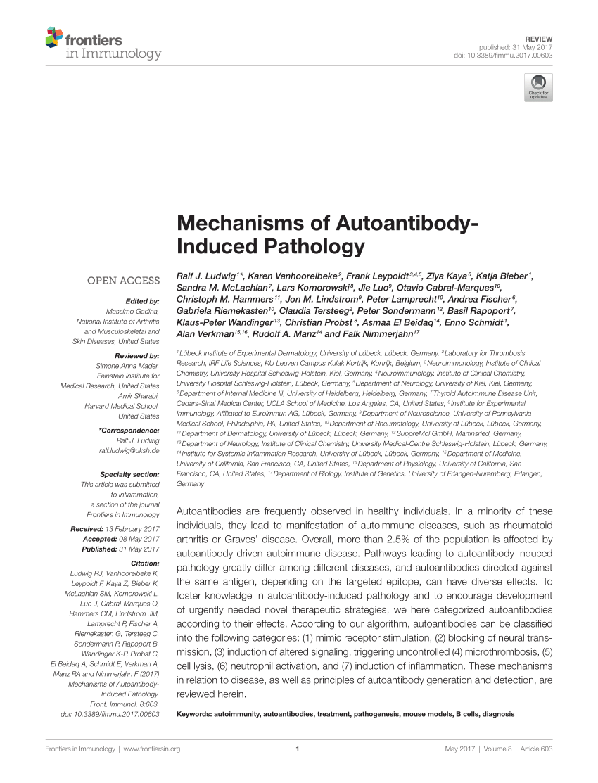 PDF) Mechanisms of Autoantibody-Induced Pathology