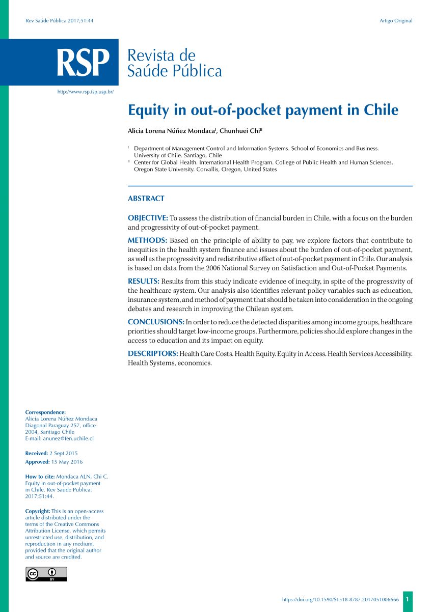 Pdf Equity In Out Of Pocket Payment In Chile