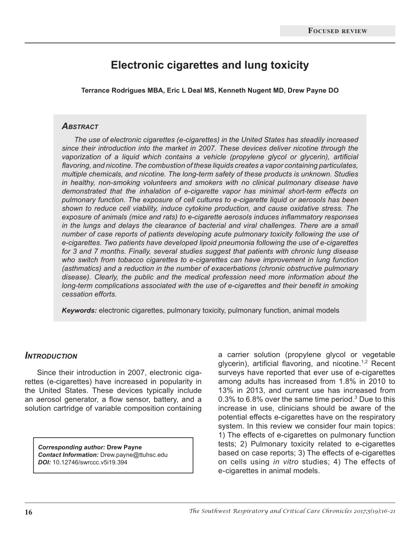 PDF Electronic cigarettes and lung toxicity