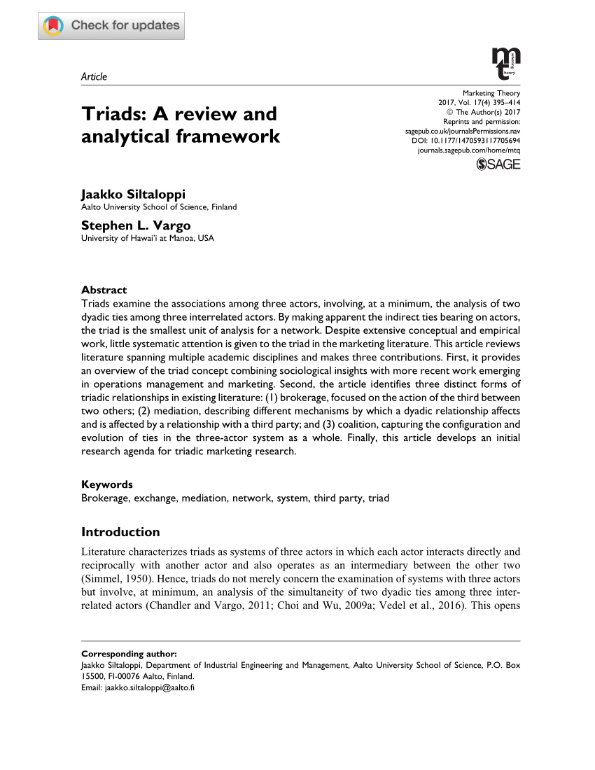 Pdf Triads A Review And Analytical Framework