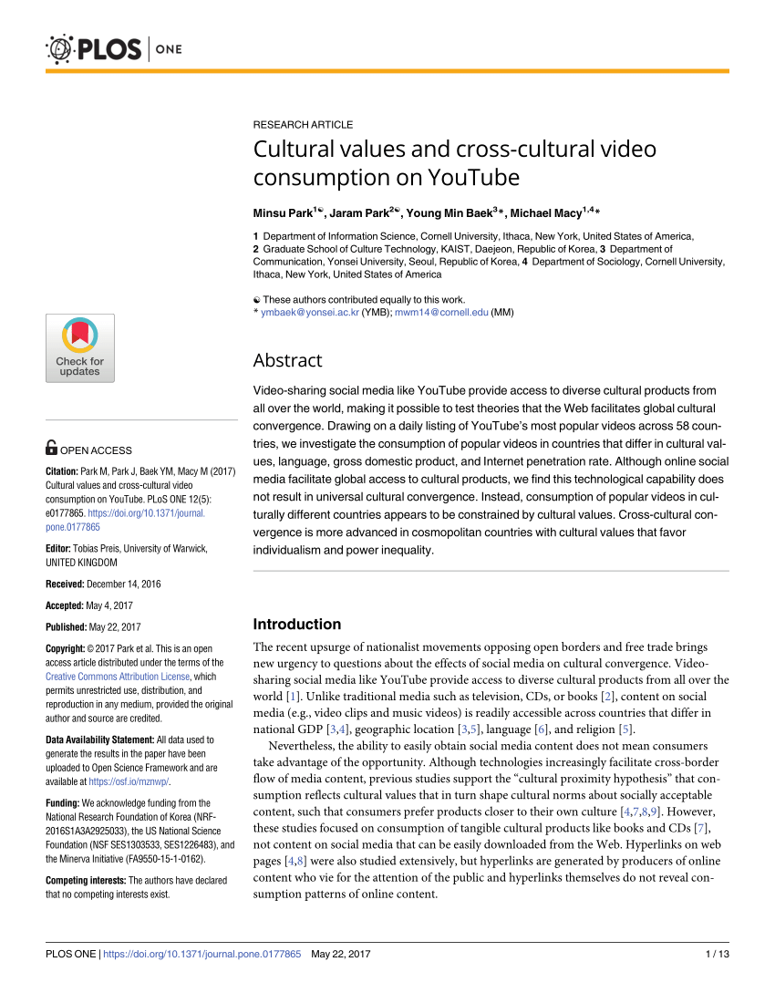 Pdf Cultural Values And Cross Cultural Video Consumption On Youtube